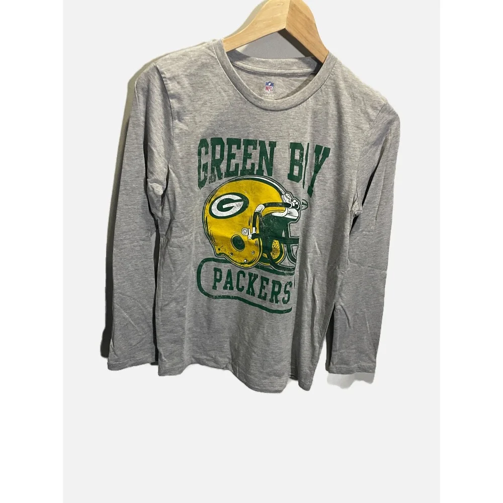 NFL Green Bay Packers Shirt Kids Large 14/16 Gray Long Sleeve‎ Graphic Football